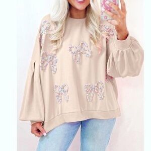 NWOT Elegant Parchment Bow-Accent Oversized Sweatshirt